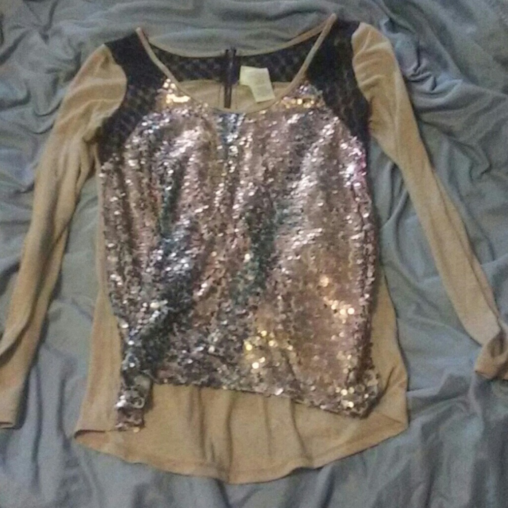 Long sleeve gold sequins shirt